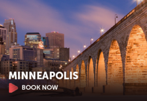 Photo of Minneapolis, Minnesota with text that says, "Book Now