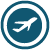 Graphic icon depicting an airplane inside a circle.