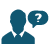 Graphic icon depicting a person's head with a question bubble above his head.
