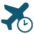 Graphic icon depicting an airplane and a clock.