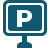 Graphic icon depicting a parking sign with a 