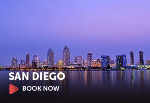 Image of San Diego, California with text that says, "Book Now"