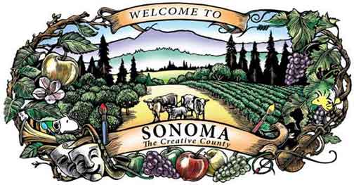 Graphic of the The Welcome sign at Charles M. Schulz – Sonoma County Airport by Rik Olson that greets arriving passengers.