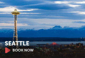 Image of Seattle, Washington with text that says, "Book Now"